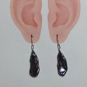 Black Metallic Biwa Pearl Silver Dangling Earring